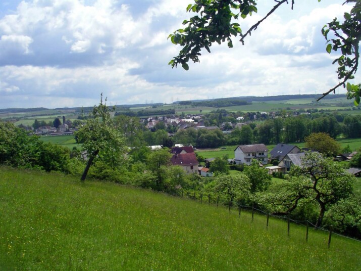 Gut gepflegte Streuobstwiesen rahmen das Dorf Wolsfeld ein